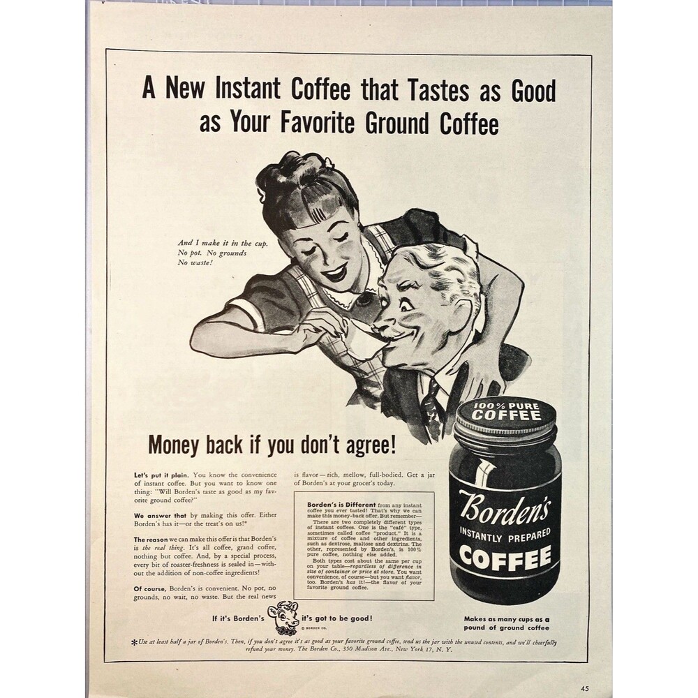 Borden's Instantly Prepared Coffee "A New Instant Coffee" Vintage Print Ad 1946